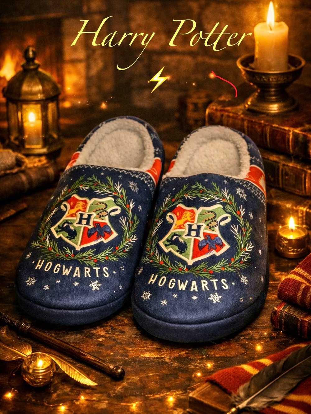 Harry Potter Hogwarts Unisex Memory Foam House Slippers Size MD/8